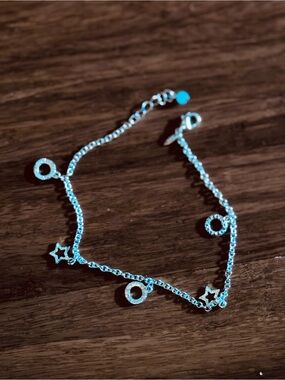 Y2K Signed Avon Silver Star Moon Anklet Open Circle Dainty Charm Ankle Bracelet